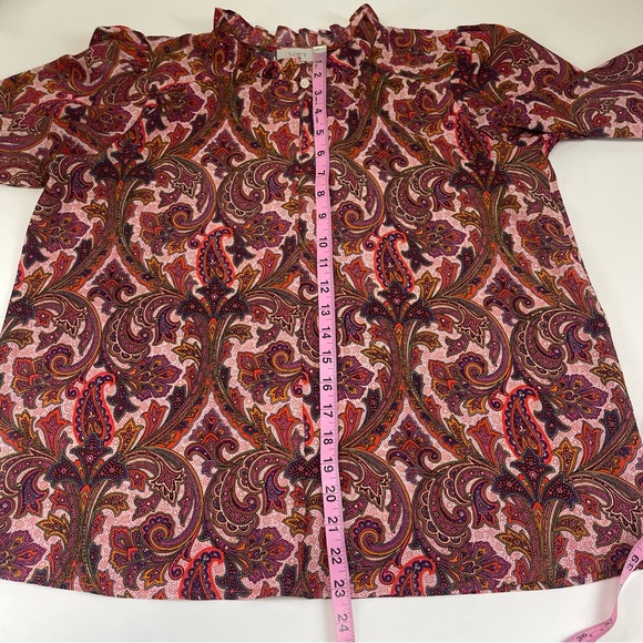 Loft Shirt Womens Size Small Multicolor Paisley Blouse Ruffle Neck Cuffs - Picture 7 of 7